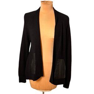 Banana Republic Black Open Cardigan Faux Leather Pocket Trim Size M